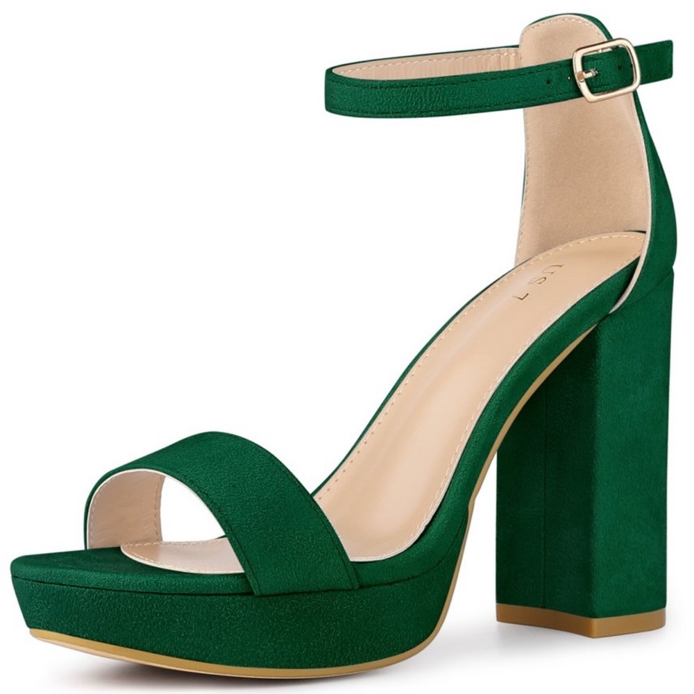 Perphy brand Sophisticated Green Platform Heels with Block Heel